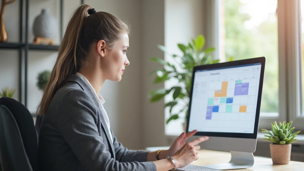 Personlig kalender med färgkodade tidsblock för olika arbetsuppgifter