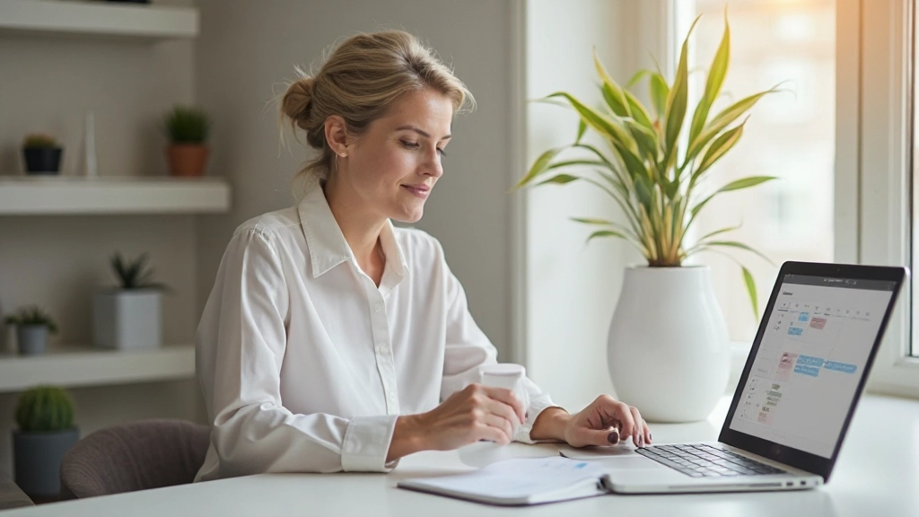 Professionell arbetare använder tidsblockeringsmetod med kalender och planeringsverktyg